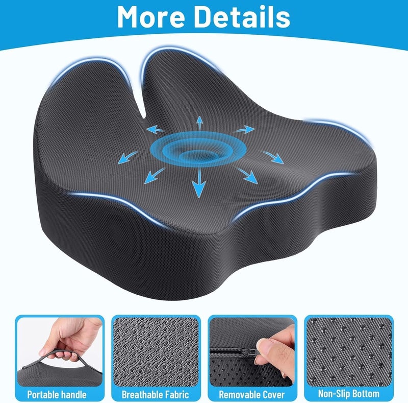 CushZone Seat Cushion, Memory Foam Office Chair Cushions, Ergonomic Curved Design for Sciatica, Tailbone, Coccyx, Seat Support for Car, Desk Chair, Wheelchair, Enhances Long Sitting Comfort (Grey) - Image 3